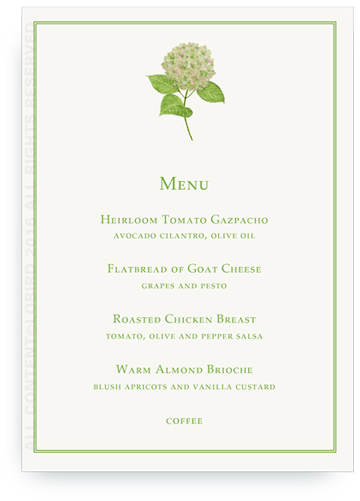 Green Hydrangea Menu
